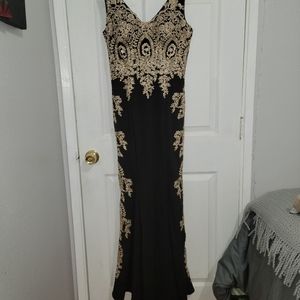 Black long dress with gold beaded detailing